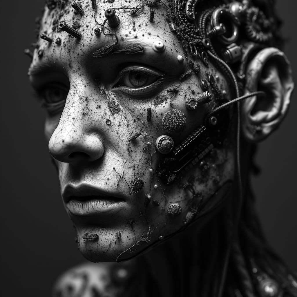 Consumed by Decay in Hyperrealistic Black and White