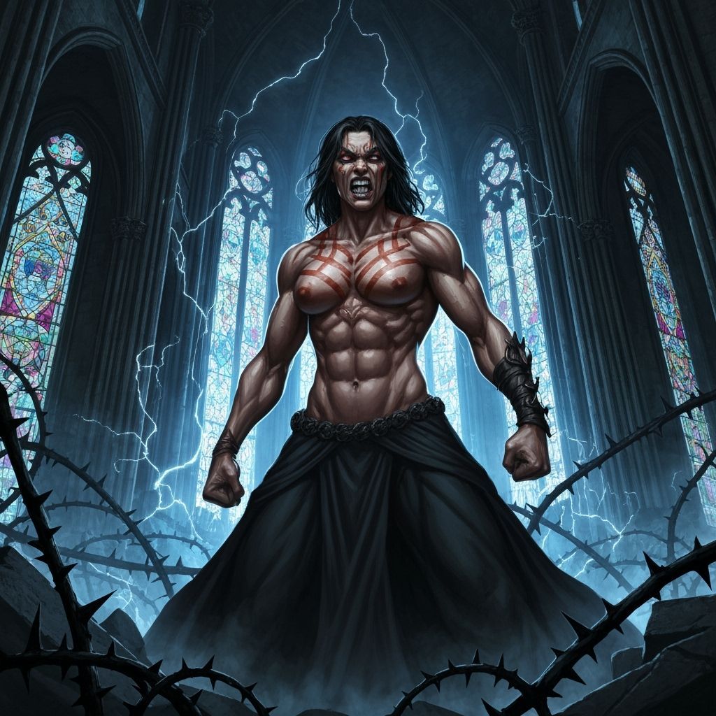 Demonic Woman in Ruined Cathedral, Dark Fantasy Art