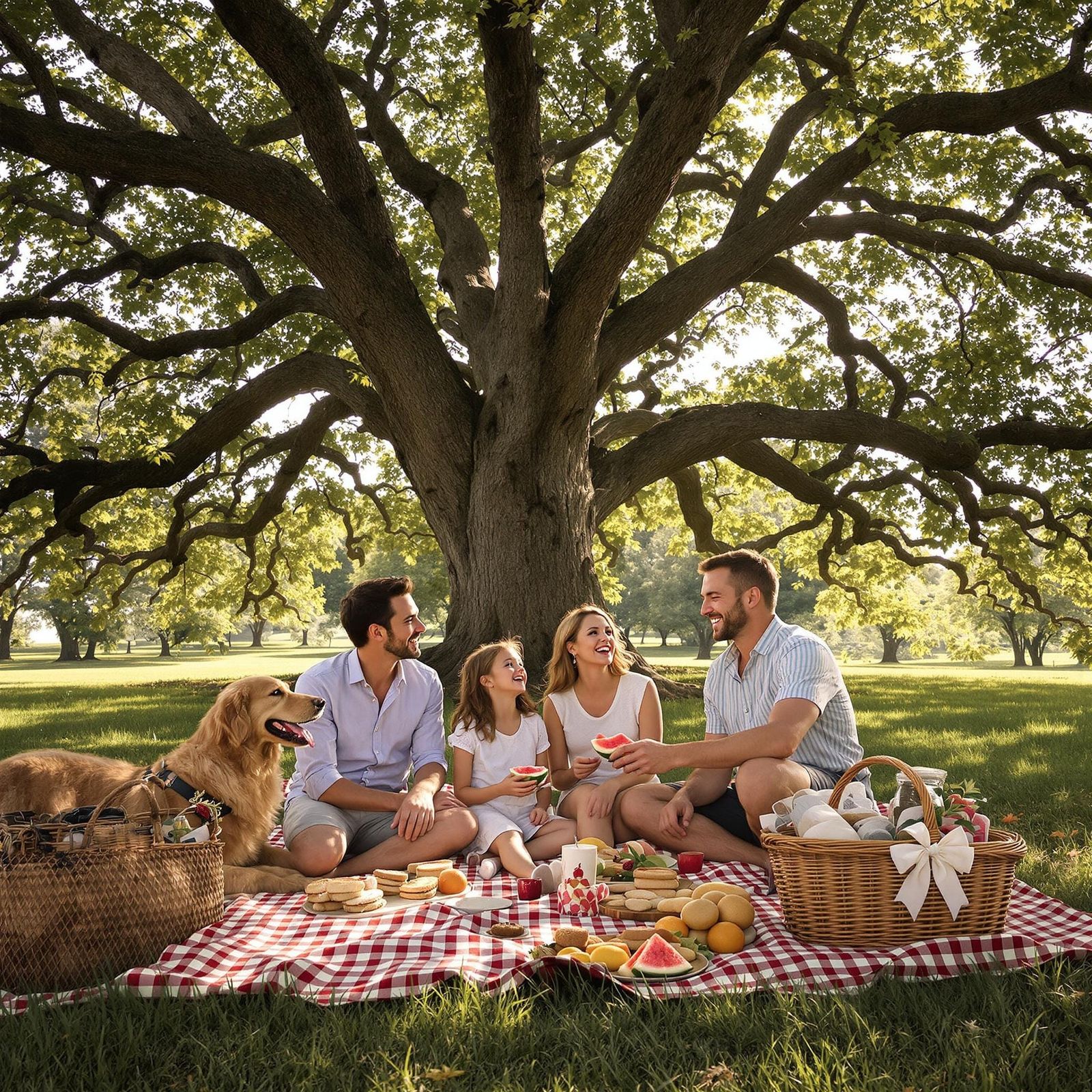 Joyful Family Picnic in a Vintage-Inspired Oak Tree Canopy