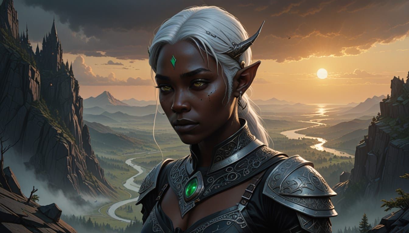 Ethereal Fantasy Maiden in Shimmering Black Leather Armor