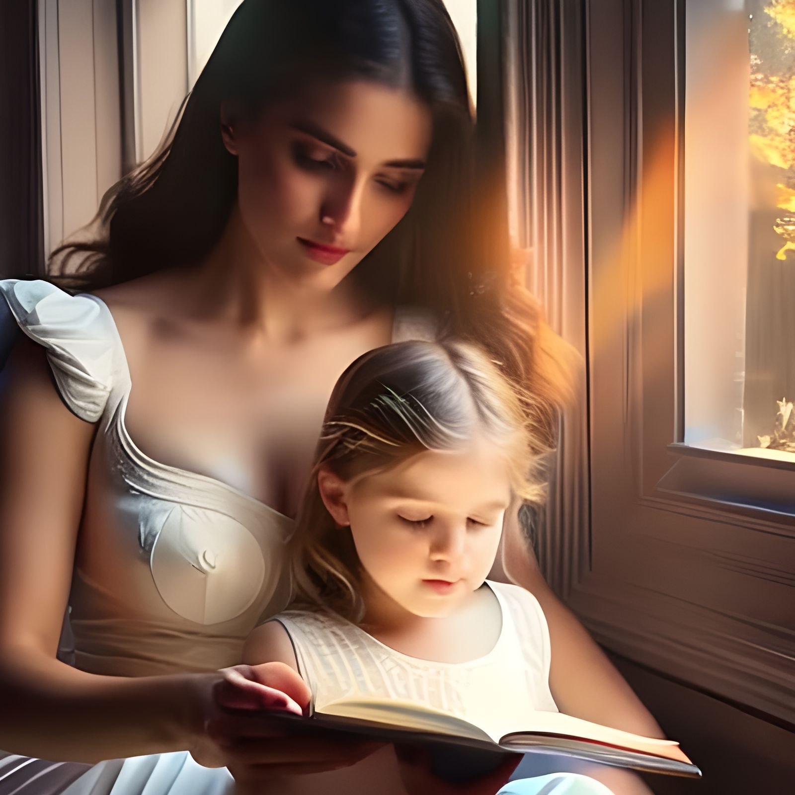 Radiant Mother and Daughter Reading, Classic Painting Style