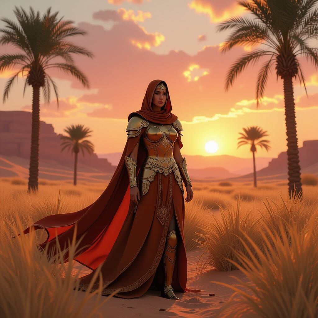 Palm Queen in Wadi at Dawn, Digital Art