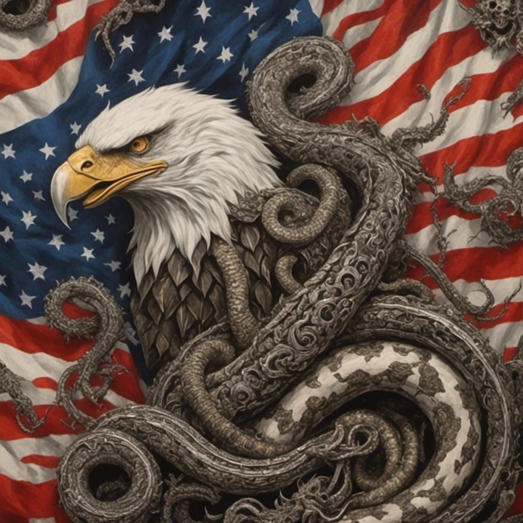 American Flag with Eagle and Rattlesnake