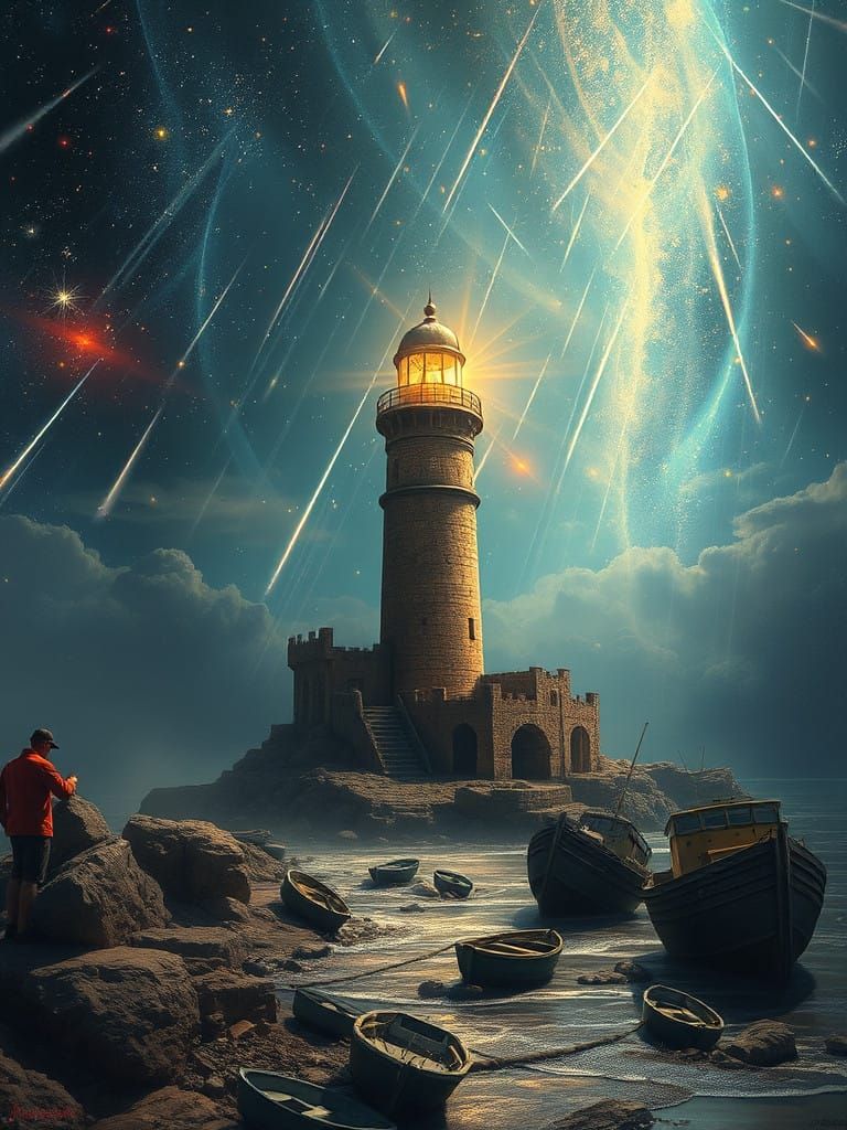 Epic Cinematic Masterpiece: Meteor Showers Over Abandoned Li...