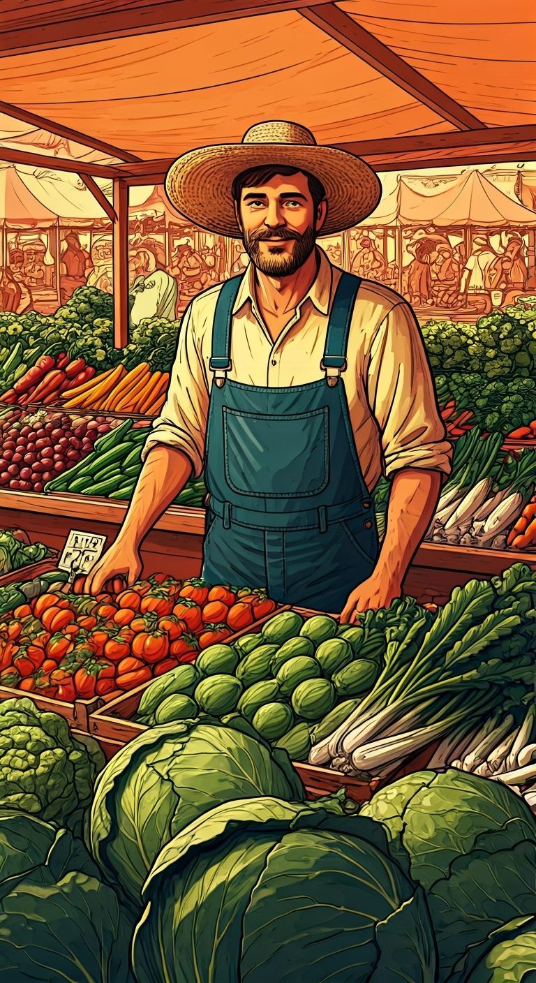 Vibrant Farmer's Market in Illustrated Style