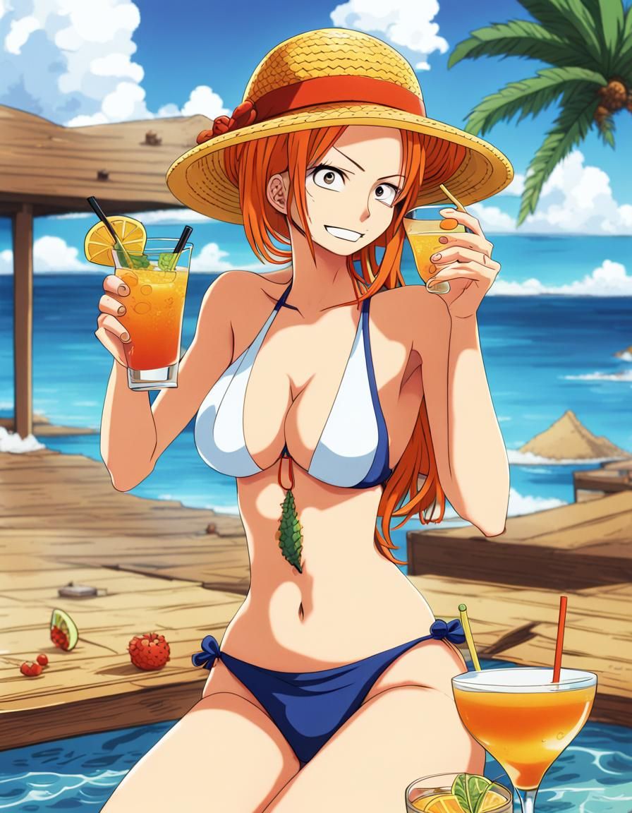 Nami from One Piece in Bikini with Cocktail