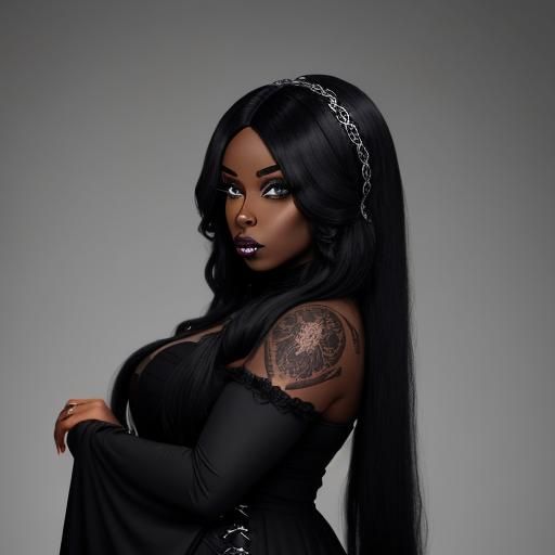 Ebony Woman in Goth Dress with Dark Makeup