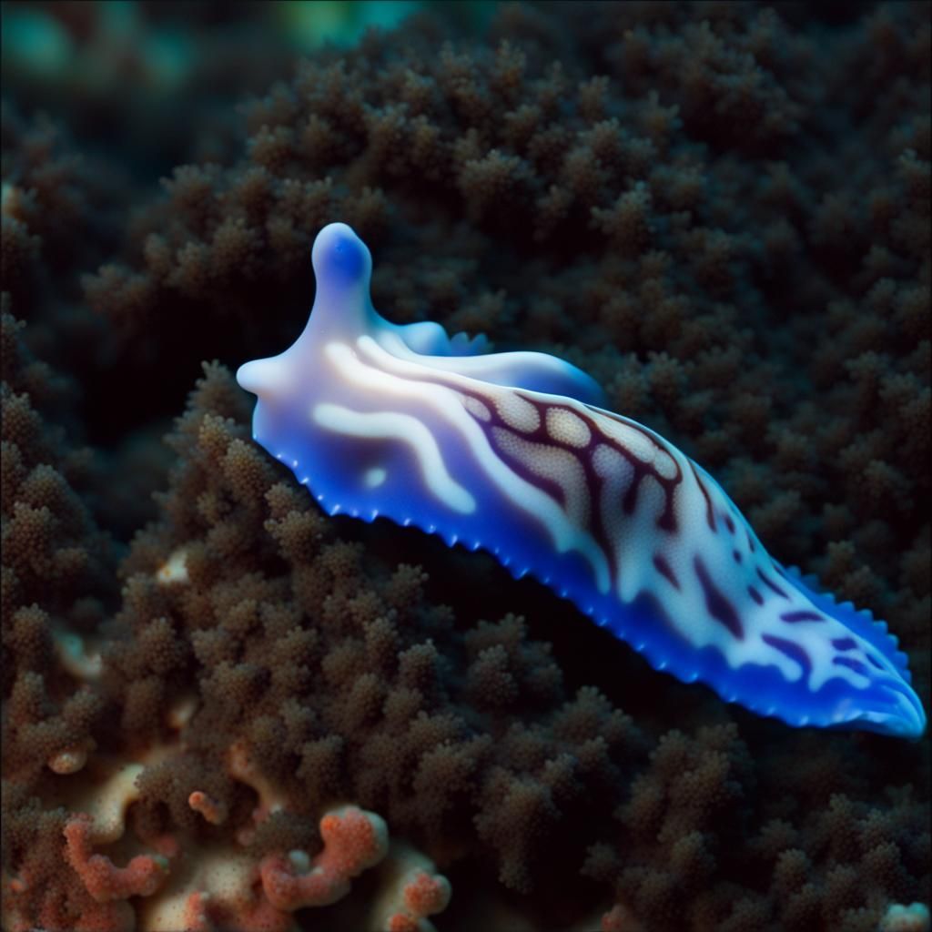 Translucent Blue Sea Slug on Coral Reef