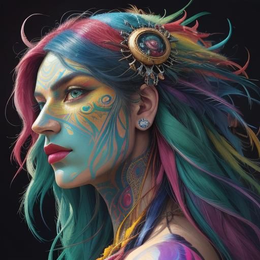 Rainbow Woman Portrait in Abstract Expressionism Style