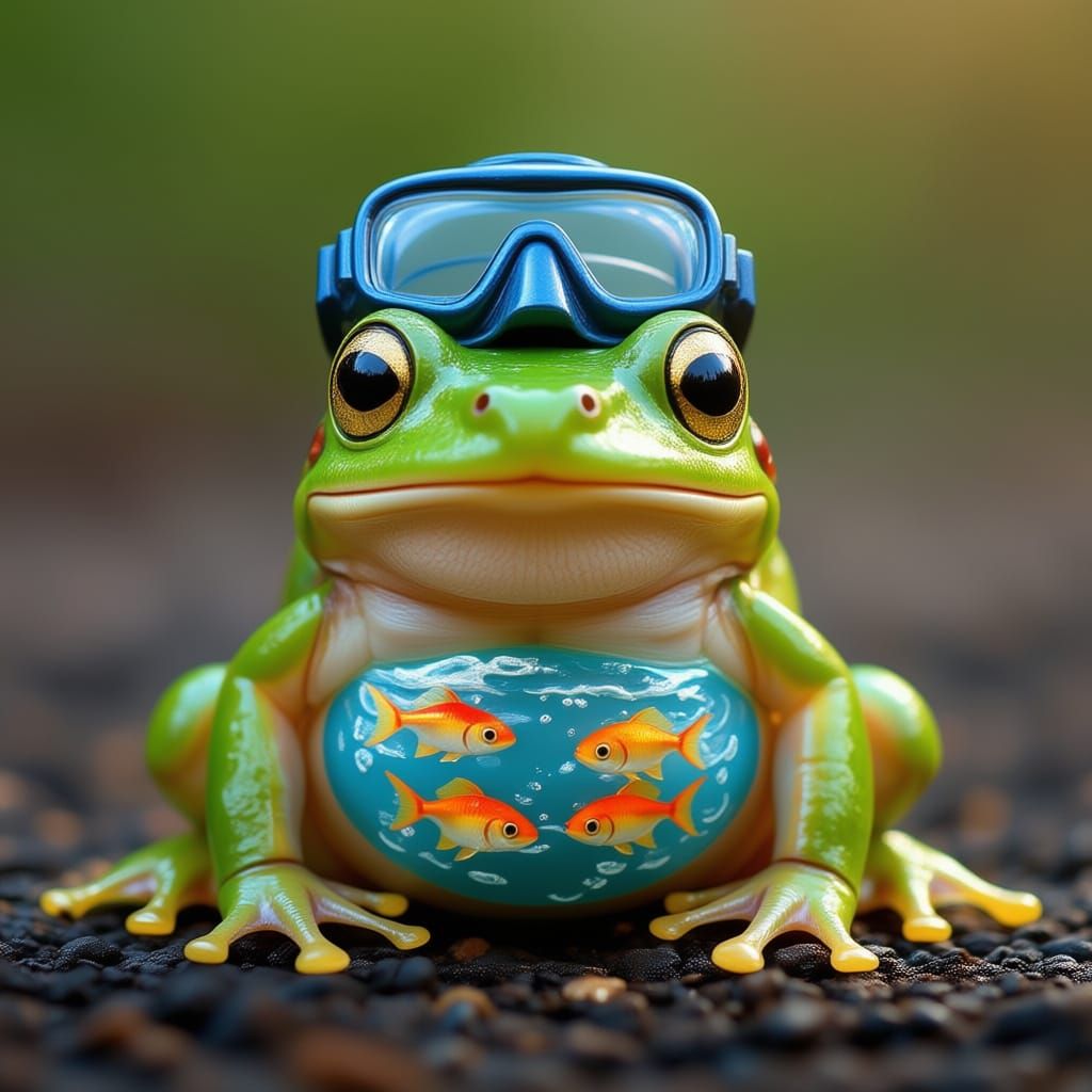 Cute See-Through Frog With Water and Fish Belly