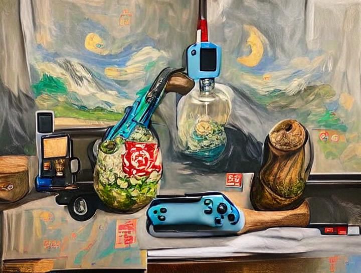 Still Life with Bong and Switch in Van Gogh Style