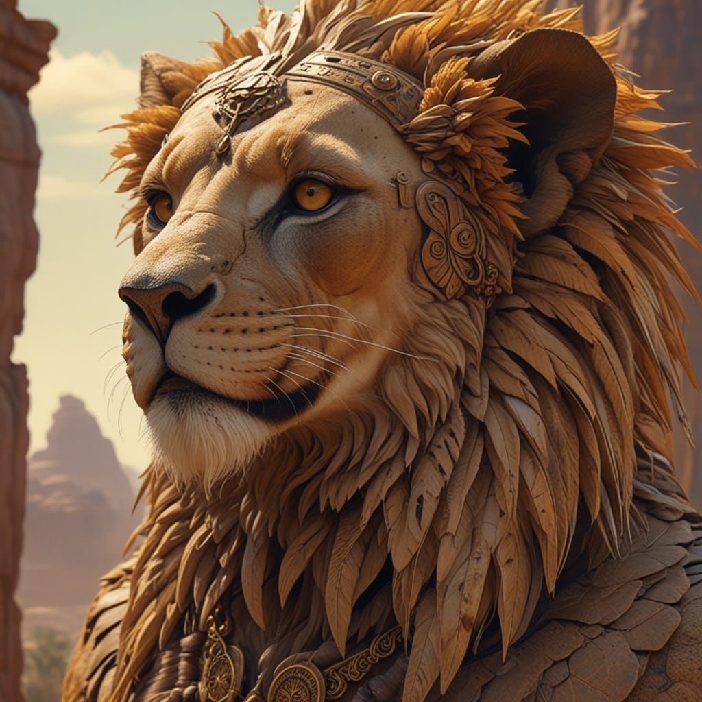 Majestic Sphinx with Golden Fur and Serpent's Tail in Realis...