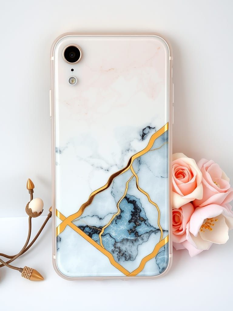 Pastel Marble Phone Case with Gold Accents