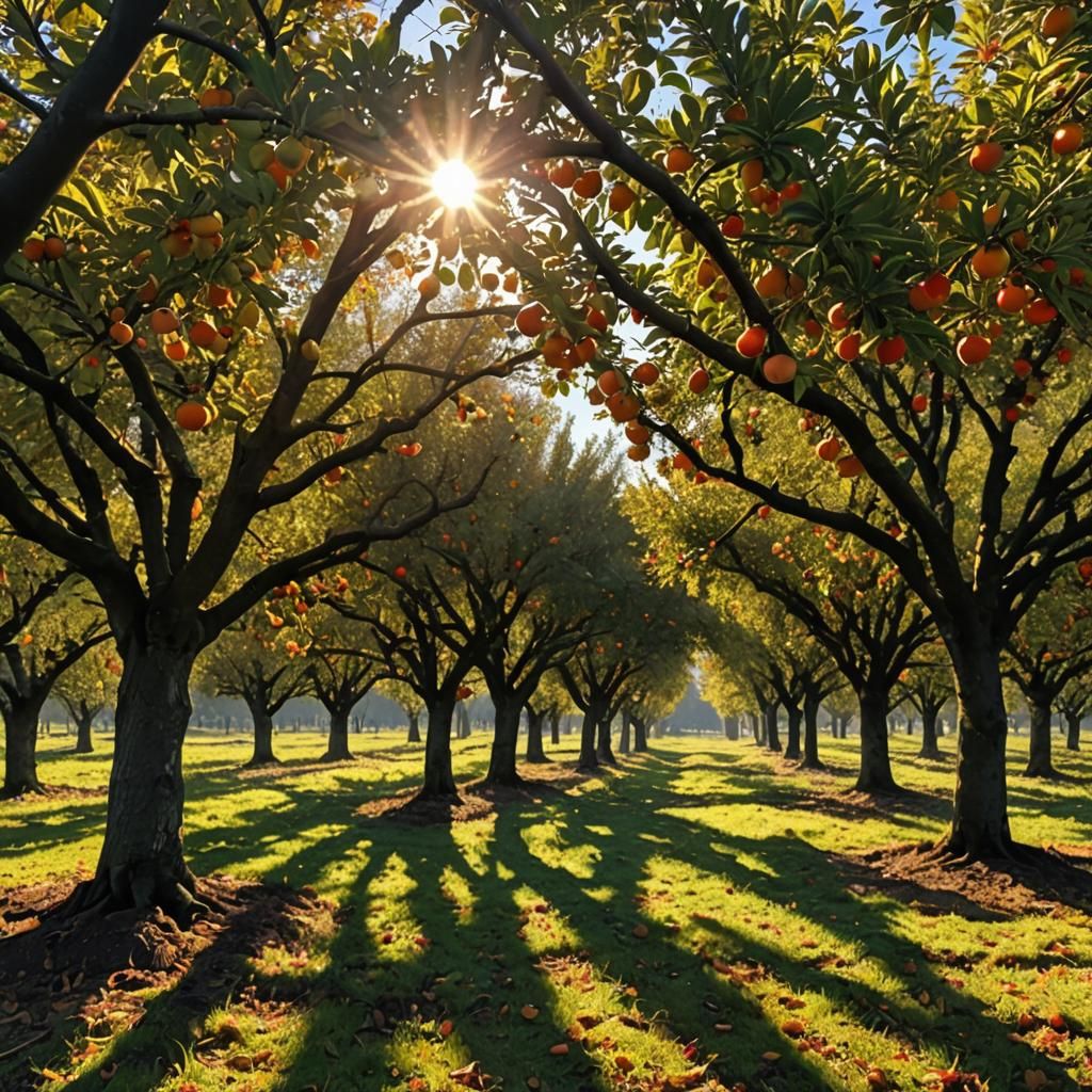 Sunny Autumn Morning in the Orchard