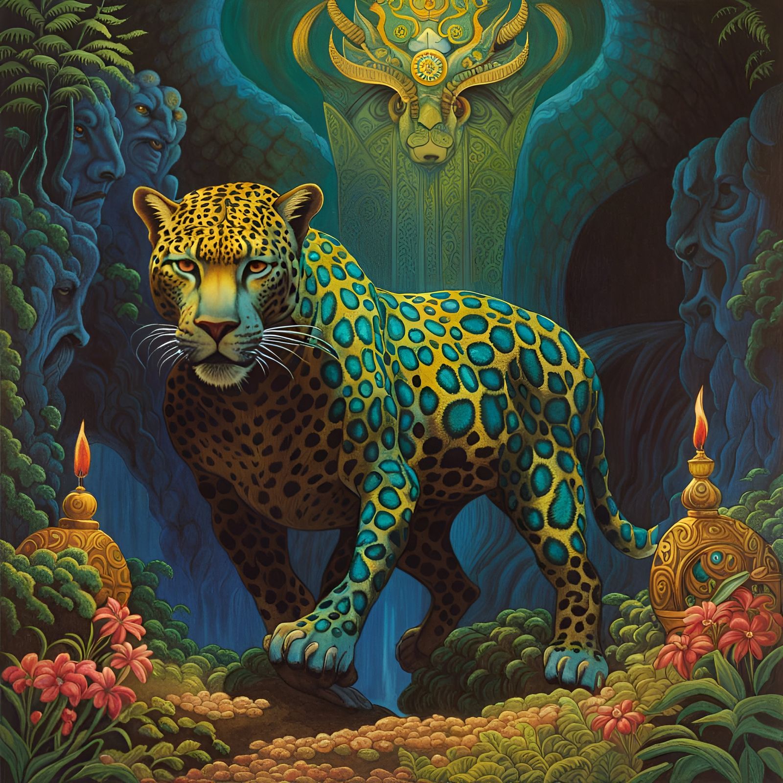 Jaguar God Apparition in Hallucinogenic Vision Quest