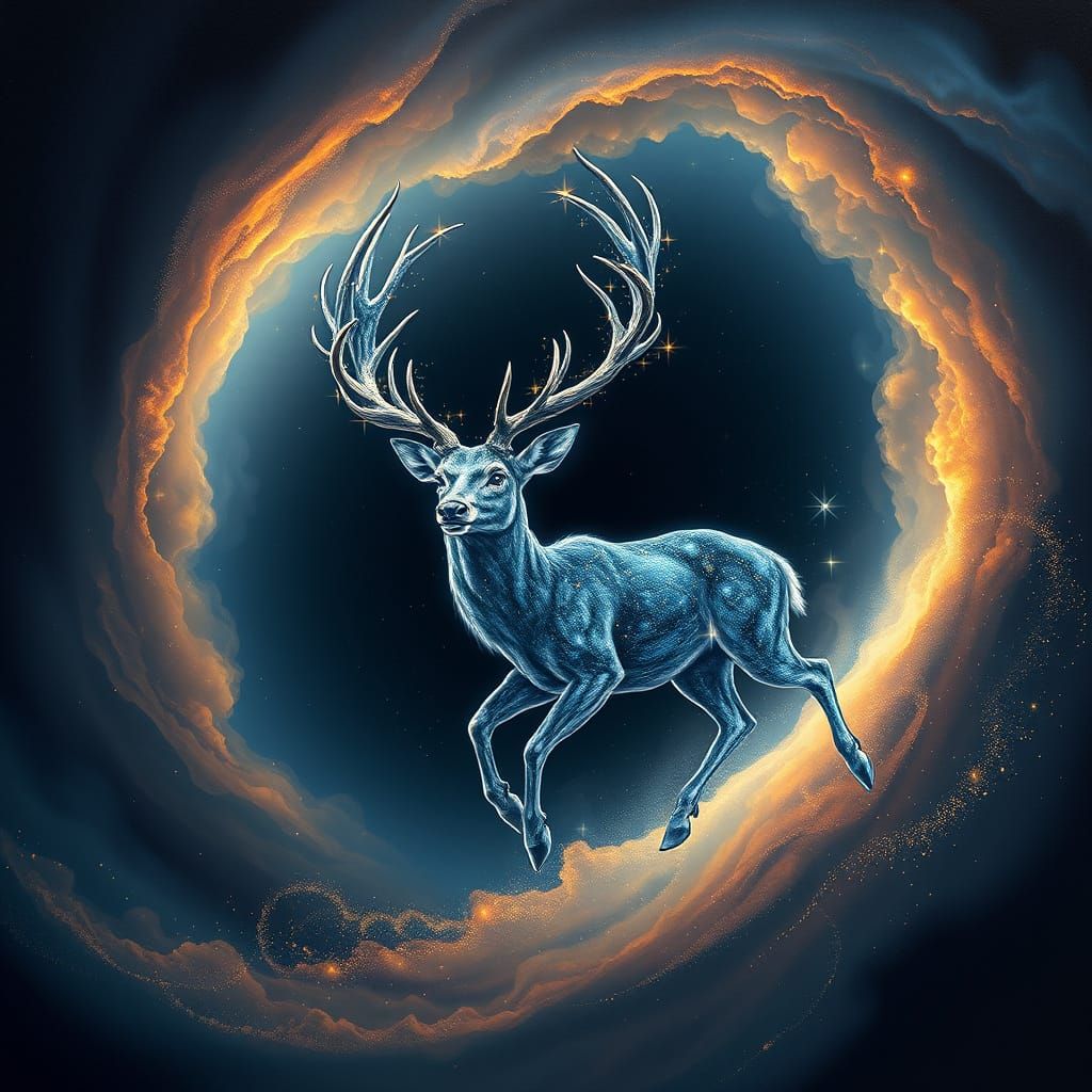 Starlight Deer Emerges from Nebula: Matte Painting