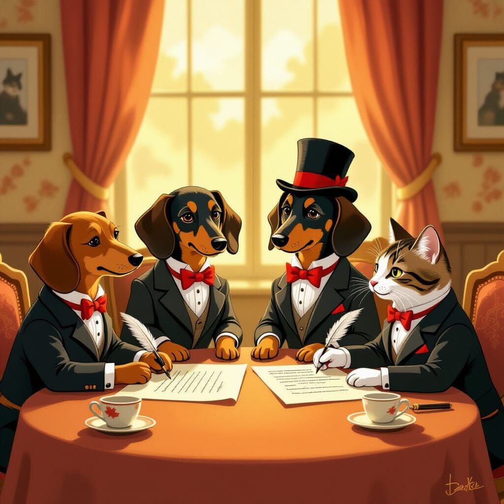 Dachshunds and Cats Sign Peace Treaty
