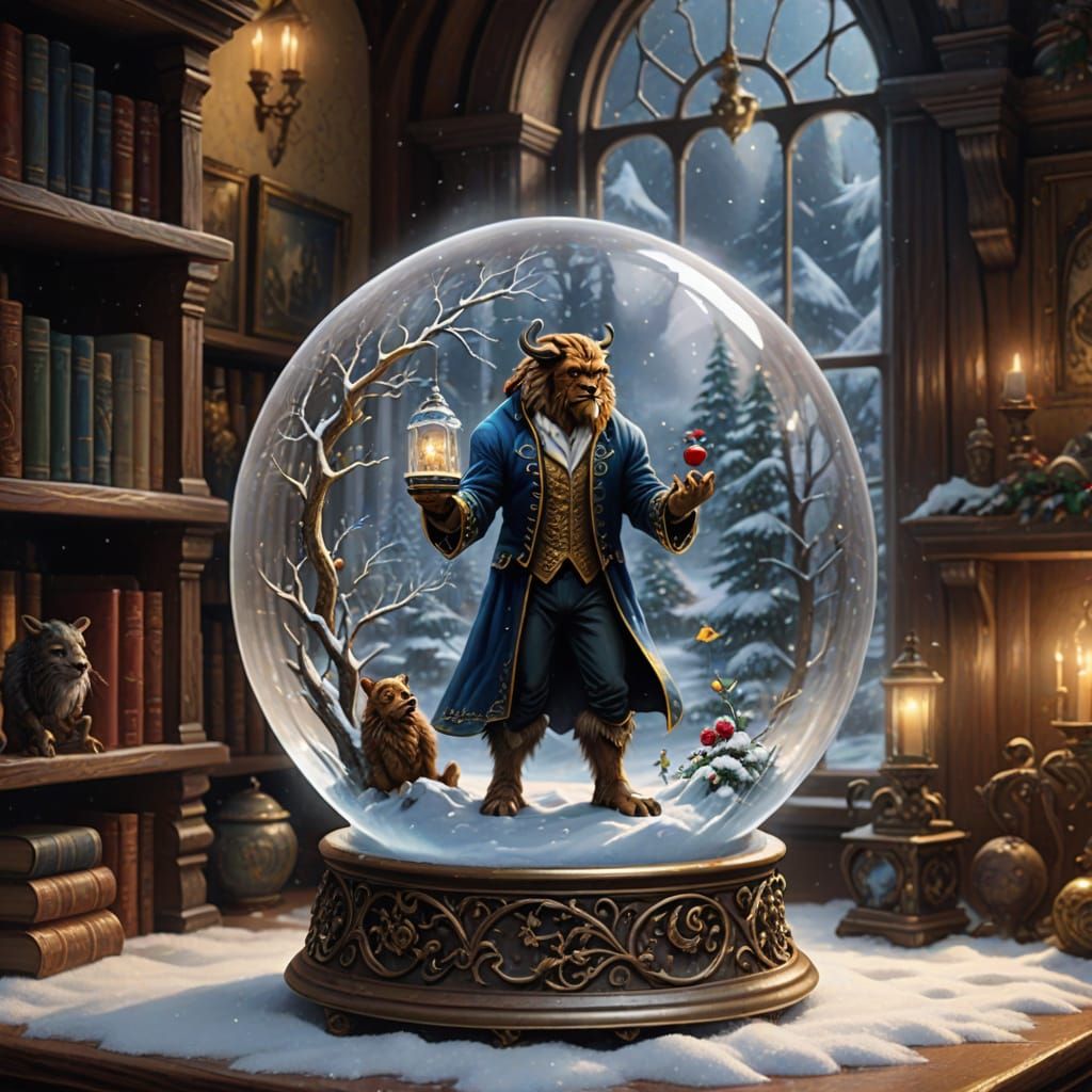 Beauty and the Beast Inside Magical Snow Globe