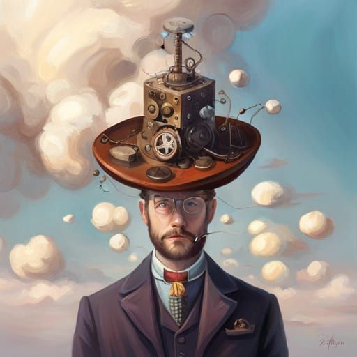 Steampunk Man with Giant Cog Hat