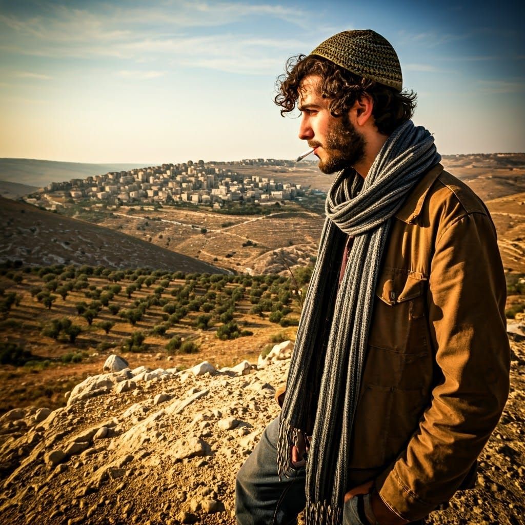 Young Hilltop Youth Gazing Out at the Arab Village of Huwara