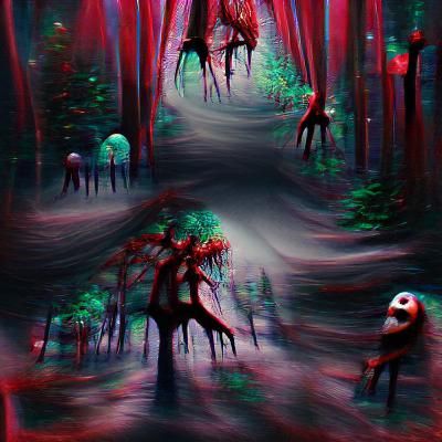 Eerie Horror Forest in Dense Mist
