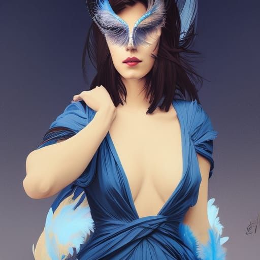 Masked Lady with Feathers, Hyperdetailed Digital Art
