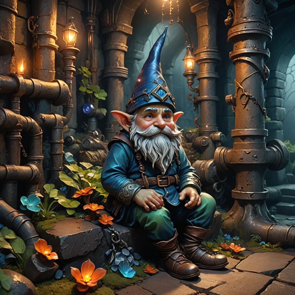 Gnome in Mystical Underground Pipe Chamber