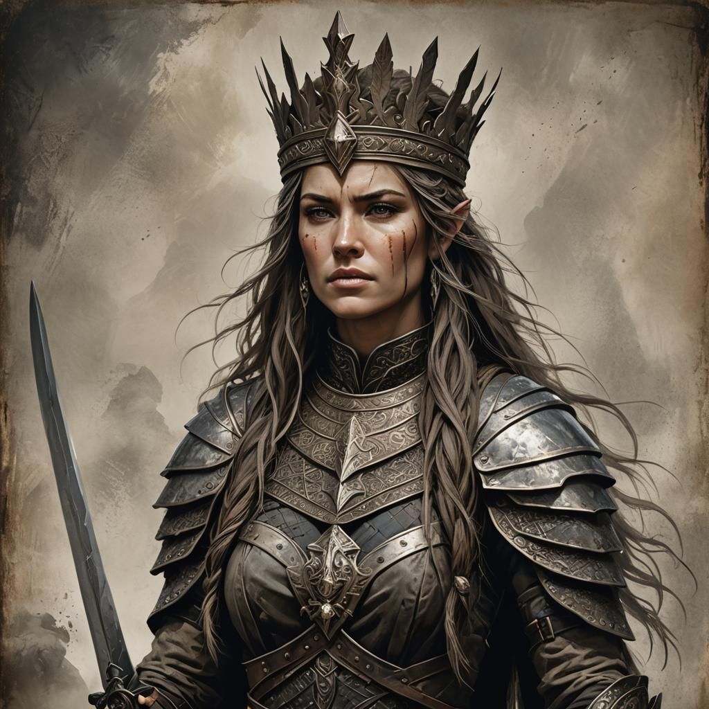 Warrior Queen with Elven Crown: Cinematic Film Still
