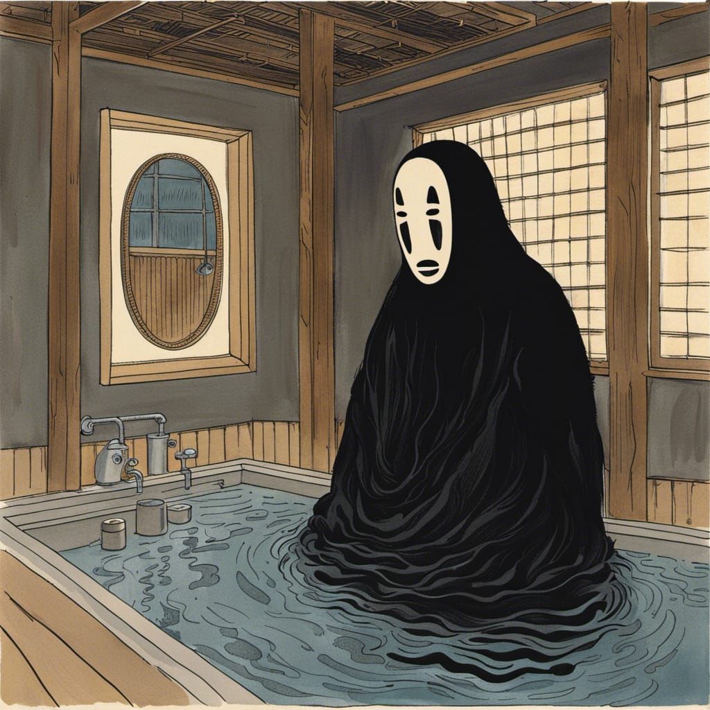 Cute No-Face in Bathhouse