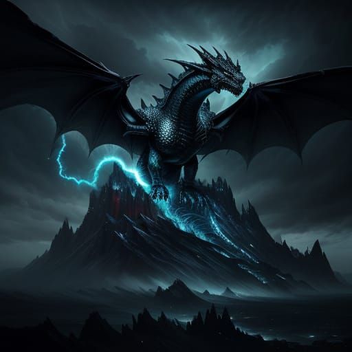 Fearsome Dragon Emerges from Stormy Sky in Dark Fantasy Art