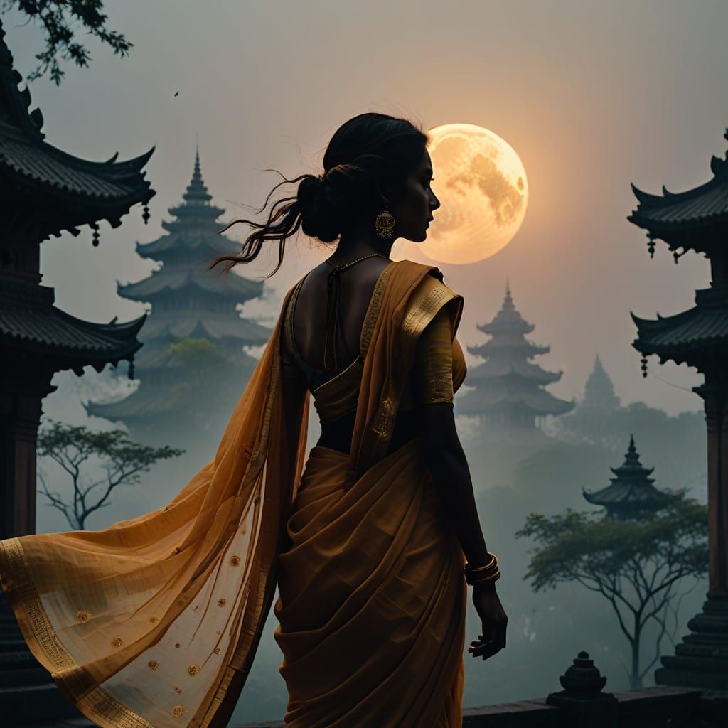 Ethereal Silhouette Before Moon in Twilight