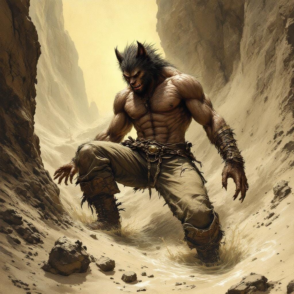 Werewolf Sinking in Quicksand, Fantasy Art