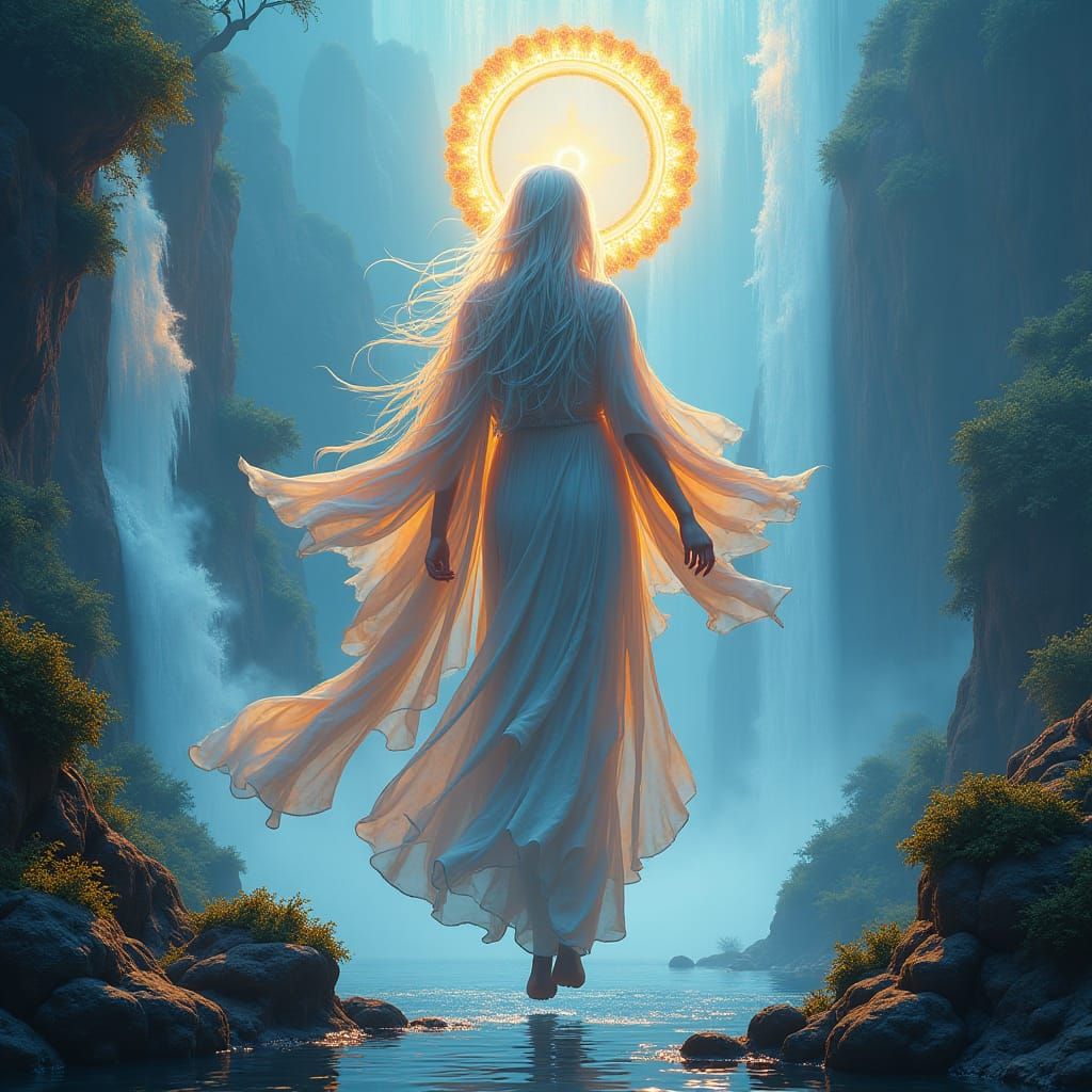 Ethereal Deity in a Fantastical Landscape