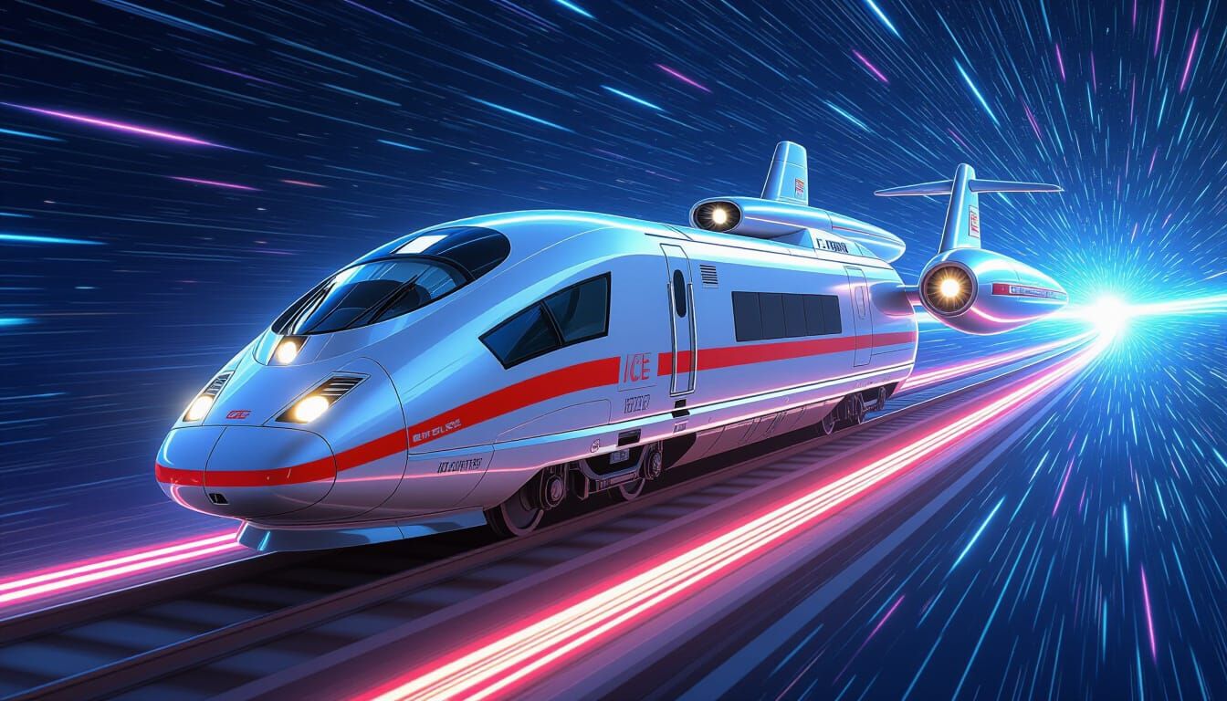 Futuristic German ICE Train Soaring Through Galaxy