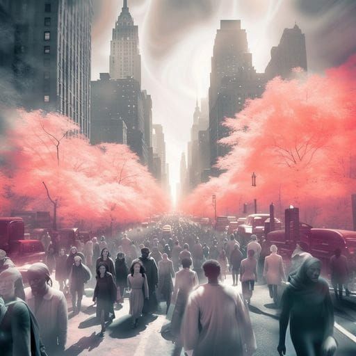 Infrared Photography of Crowded New York City Street