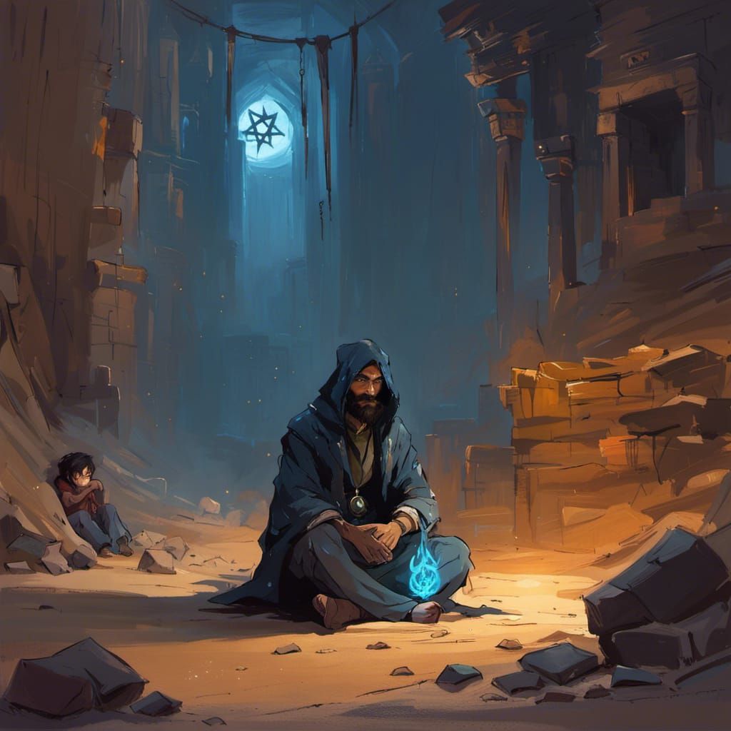 Sad Genie in Desert Dungeon, Digital Concept Art