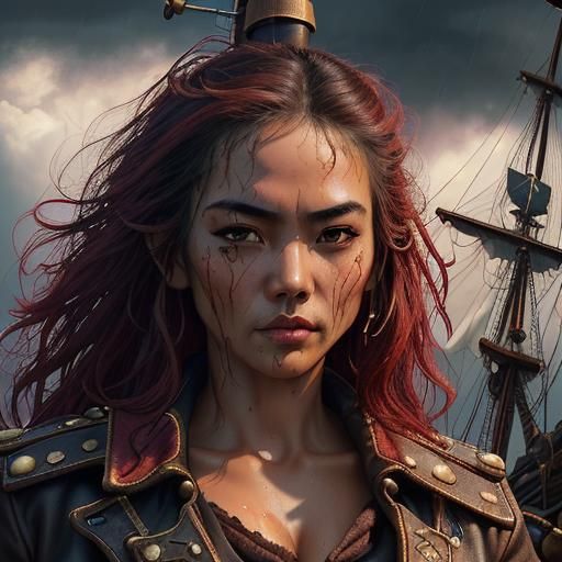 Steampunk Pirate Girl on Magic Ship