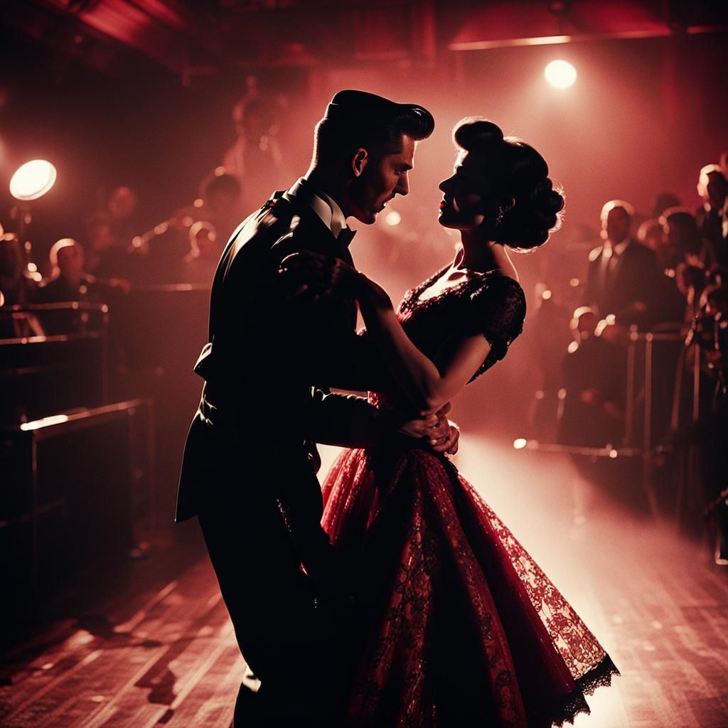 Rockabilly Couple Jiving in Film Noir Style