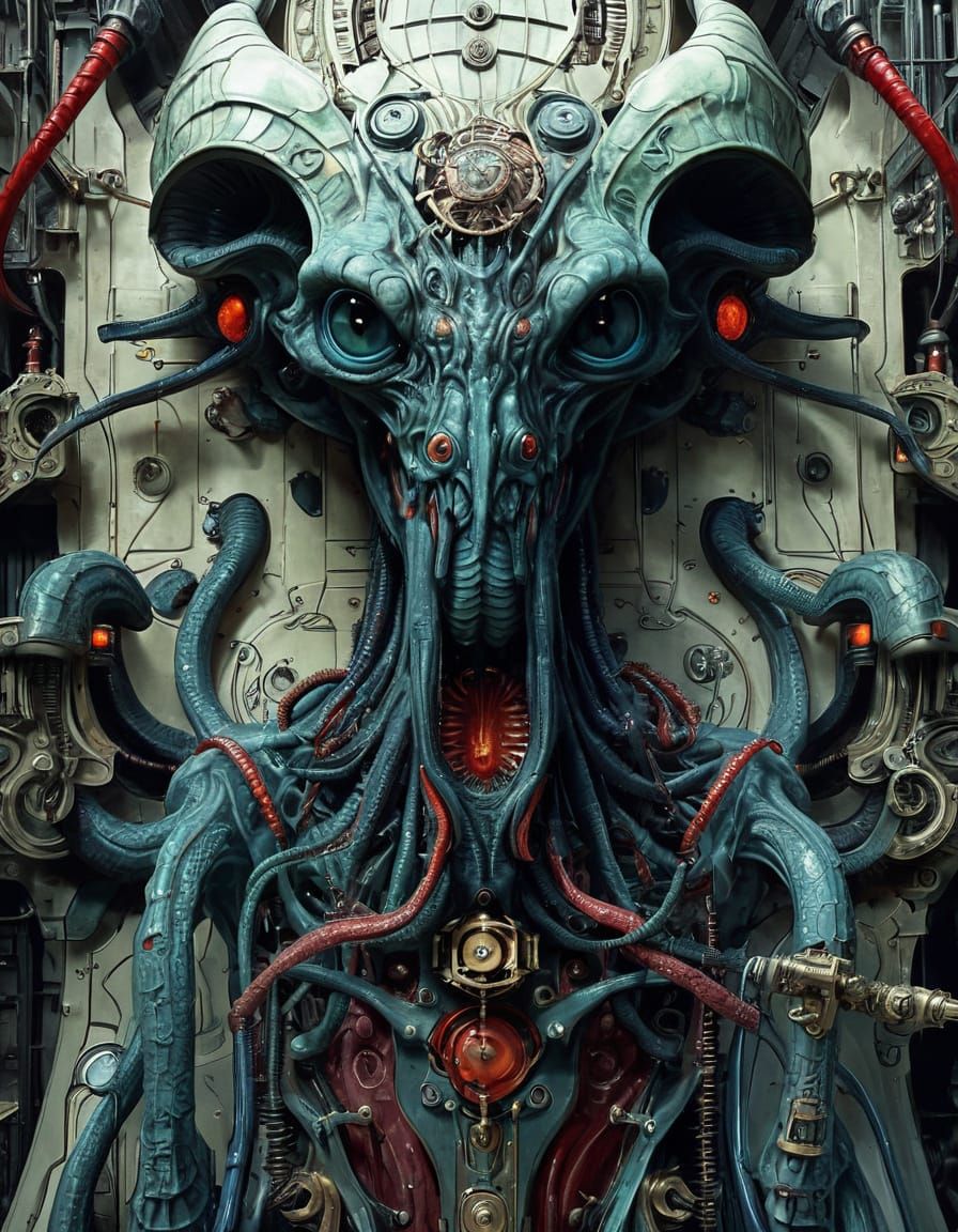 Self-Aware Machines in Dystopian Surrealism Style