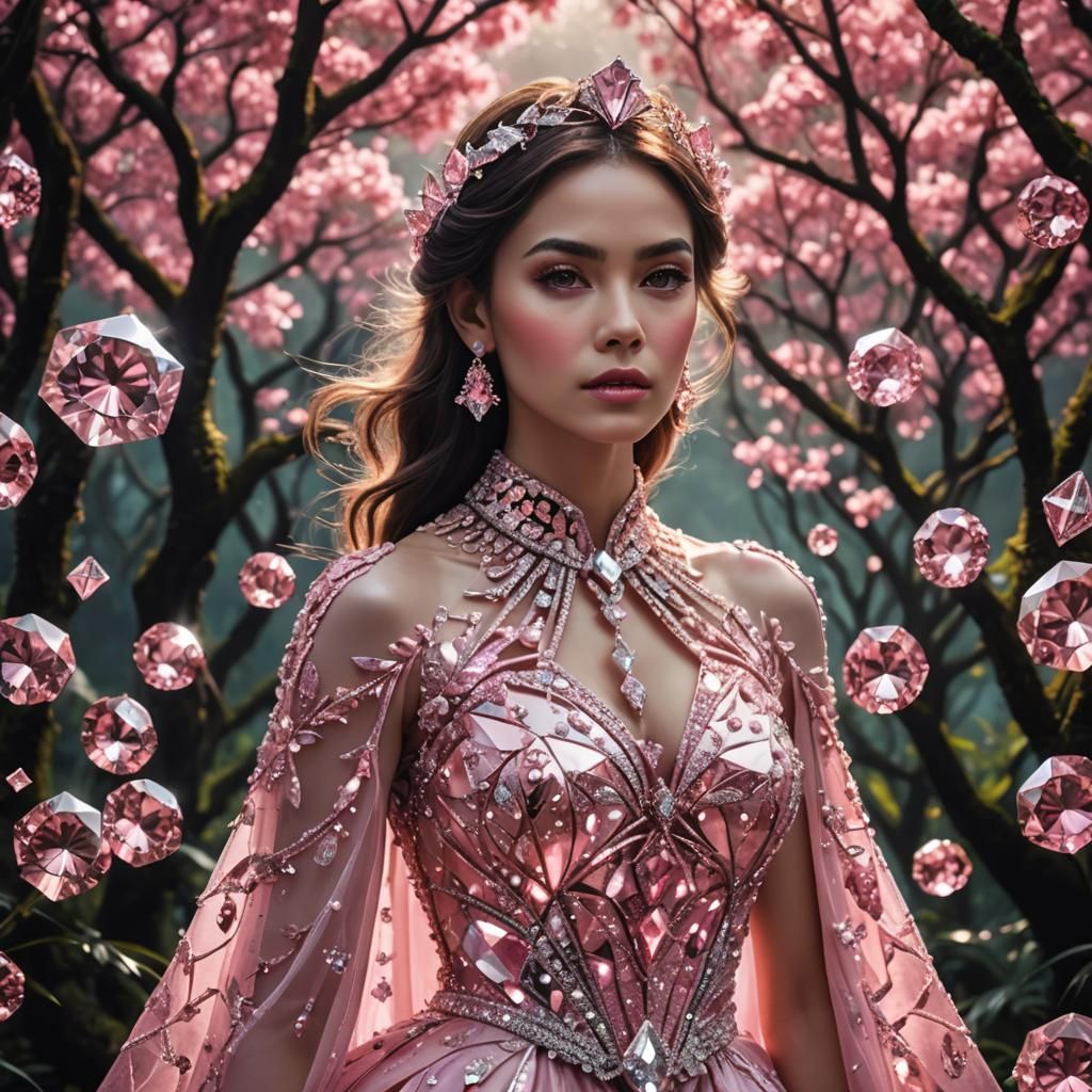 Woman with Pink Diamond in Hyperrealistic Portrait