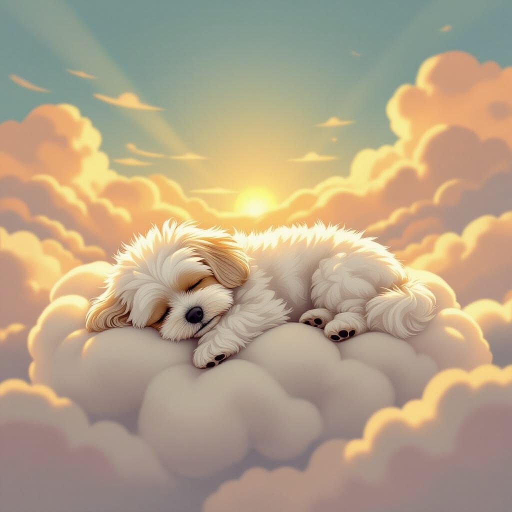 Fluffy Havanese Dog Sleeping on Ethereal Cloud