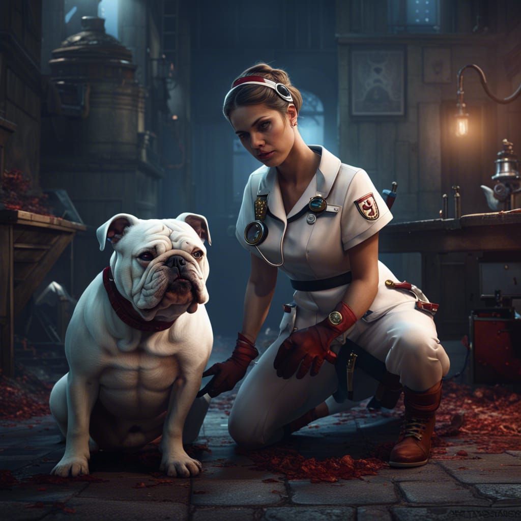 Evil Nurse and Bulldog Best Friends: Fantasy Art