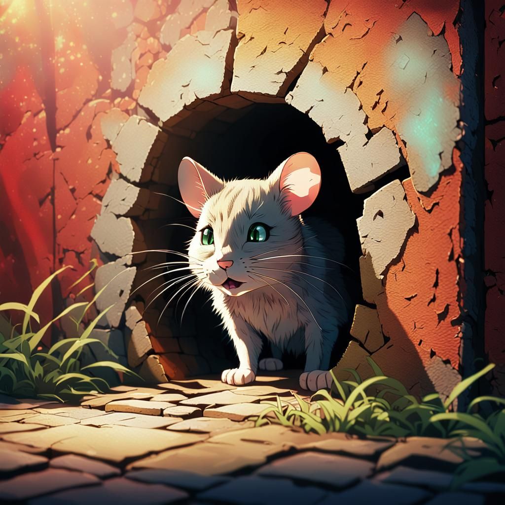 Mouse and Cat in Japanese Anime Style