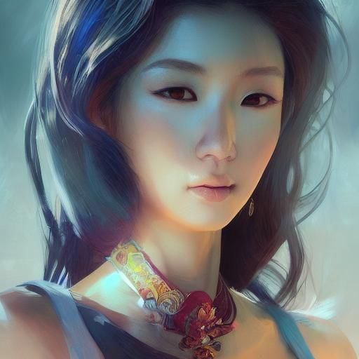 Stunning Asian Woman Portrait in Digital Art Style
