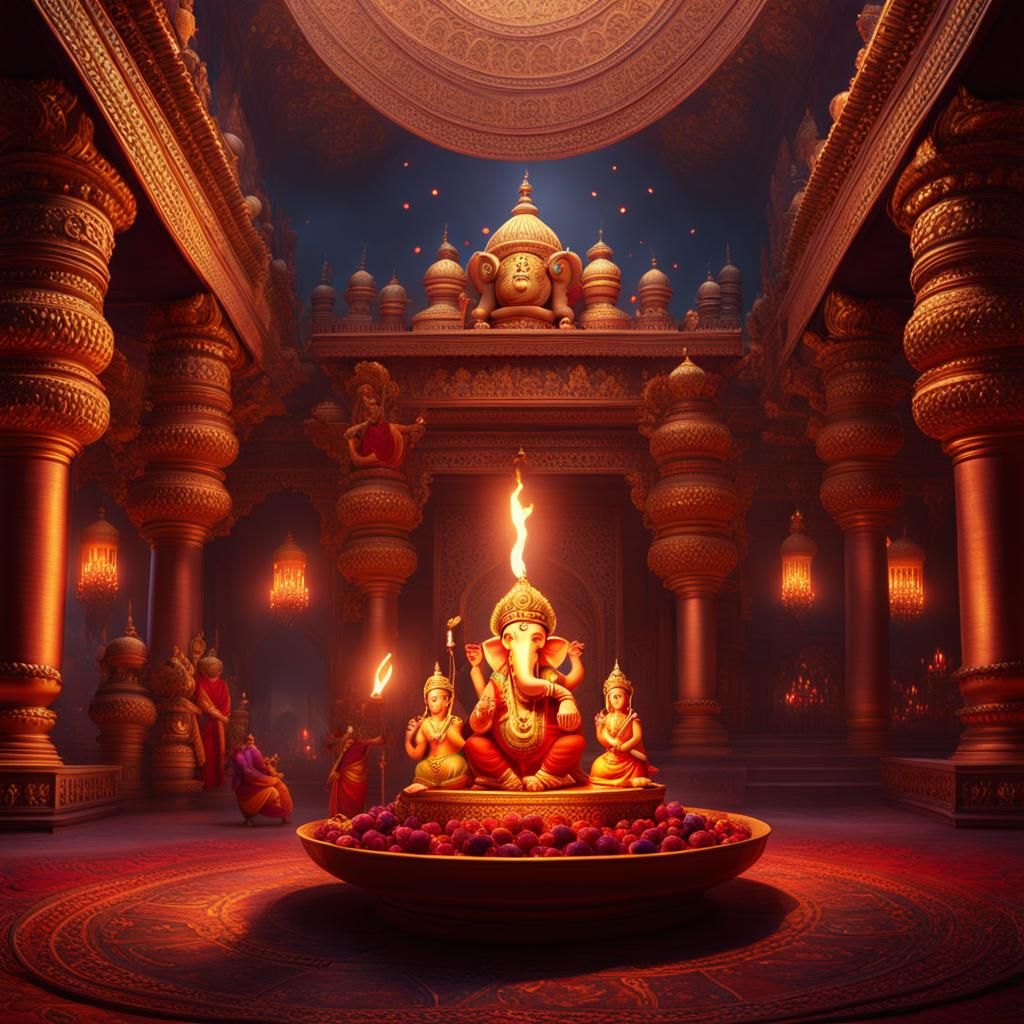 Rat and Ganesha Celebrate Holika Dahan: Matte Painting