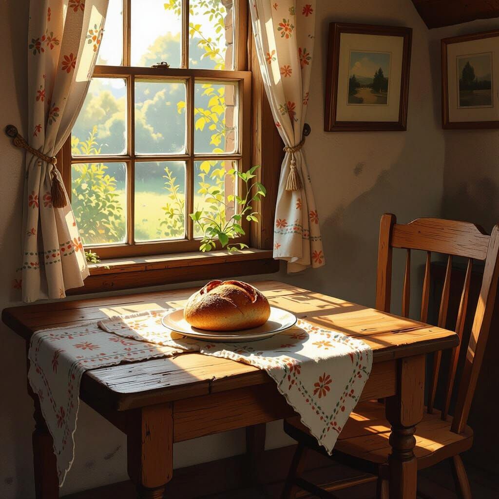 Cozy Rustic Room in Cartoon Style with Sunlight