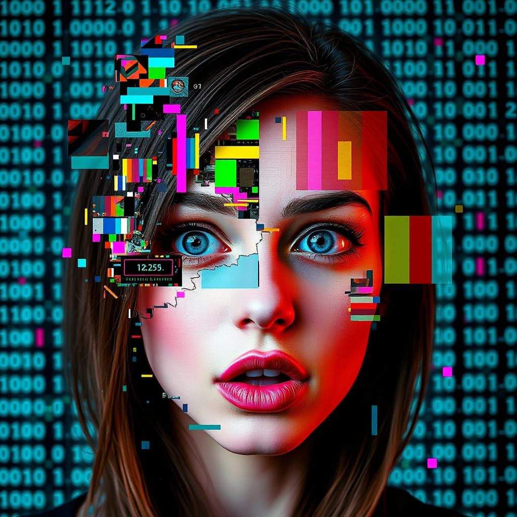 Glitch Art Portrait in Cyberpunk Style