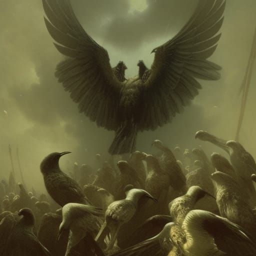 Menacing Bird Attack in Dark Fantasy Style