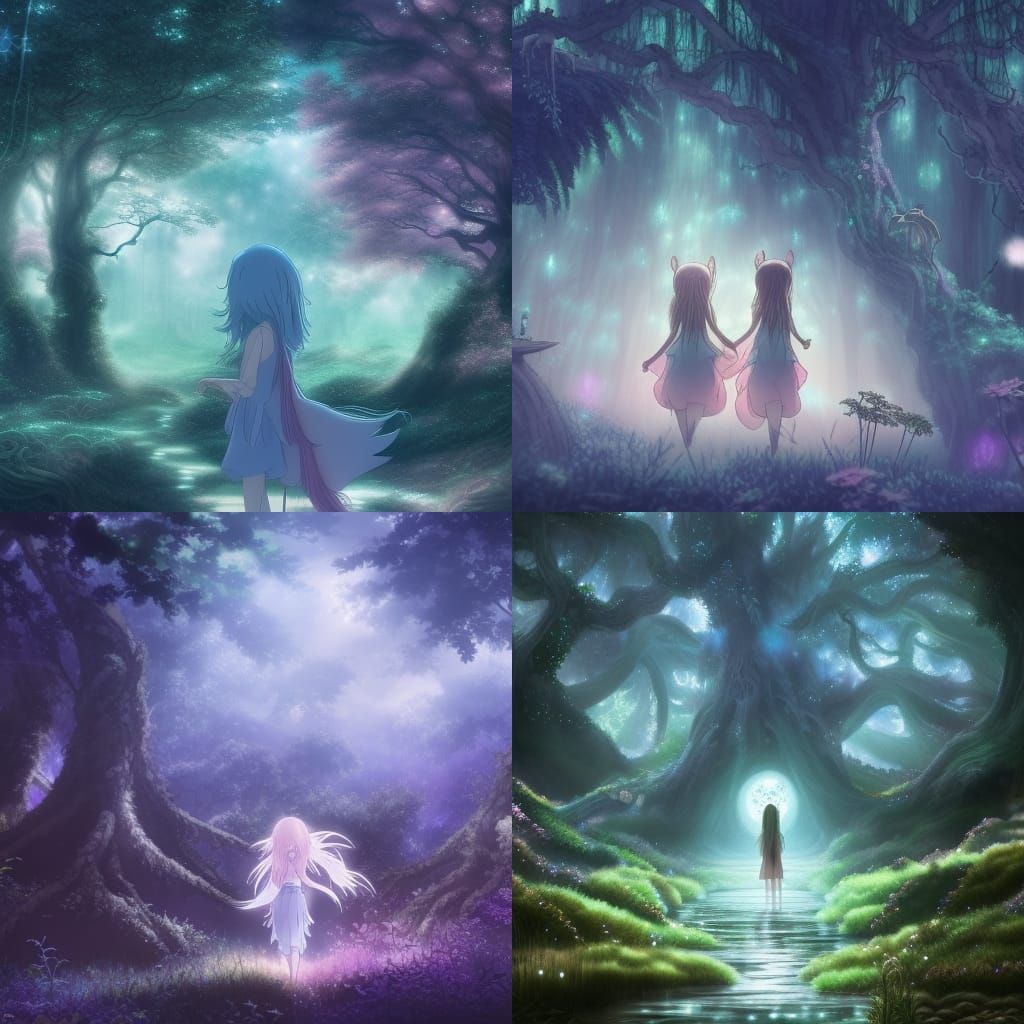Spirits of a Magical Forest at Night