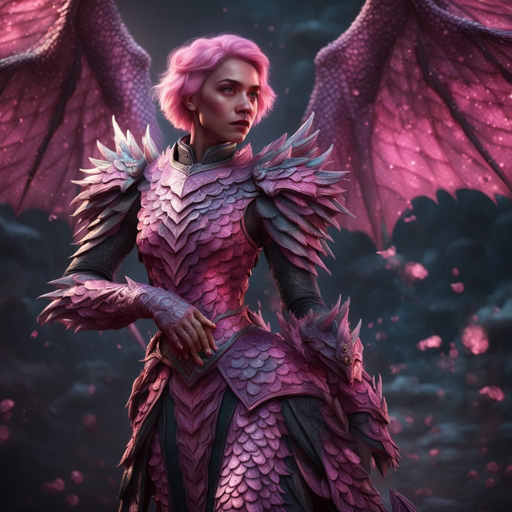 Dragon Woman: Detailed Matte Painting in Pink